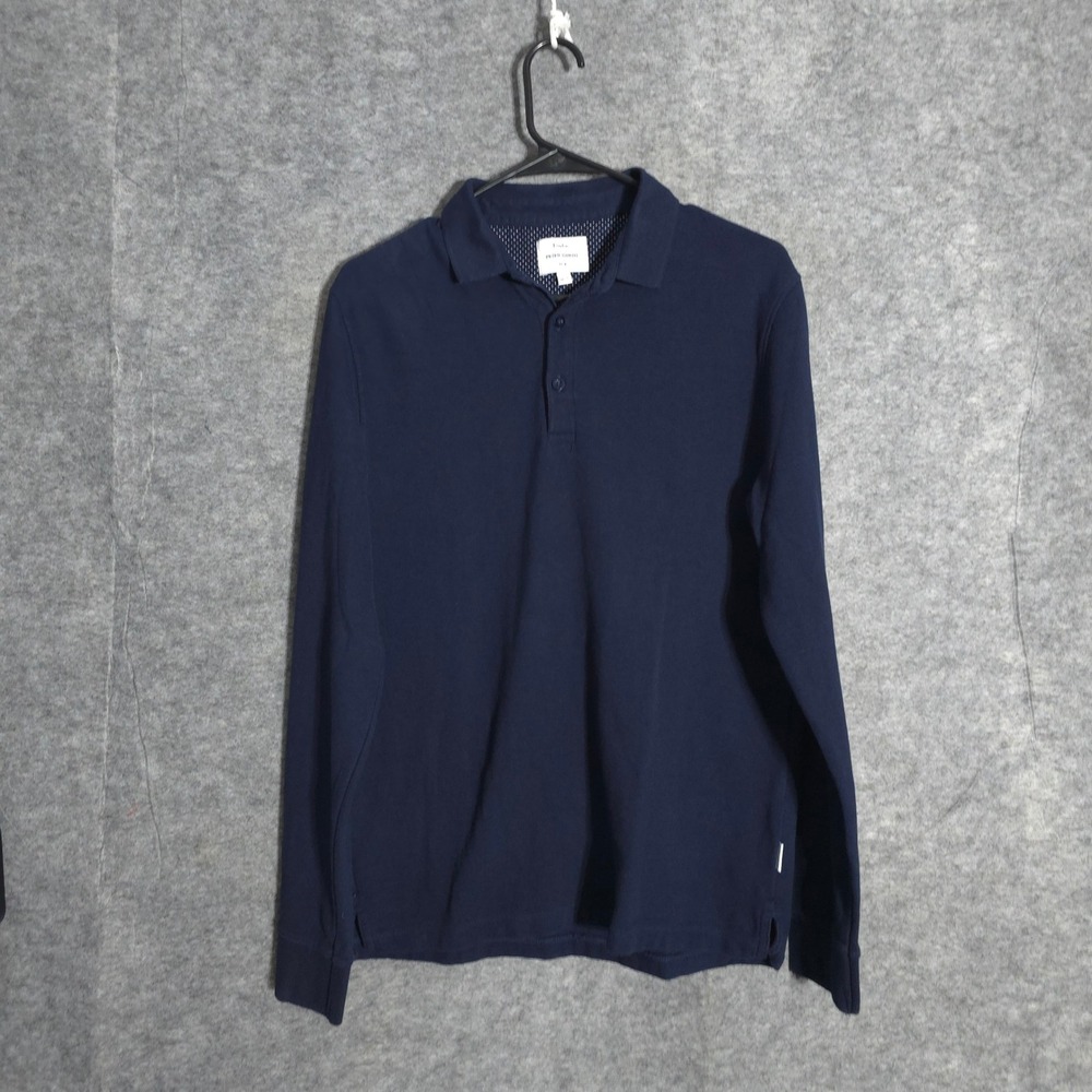 Peter Werth London N.1 Polo Mens S Navy Blue Long Sleeve Textured Cotton 15984
